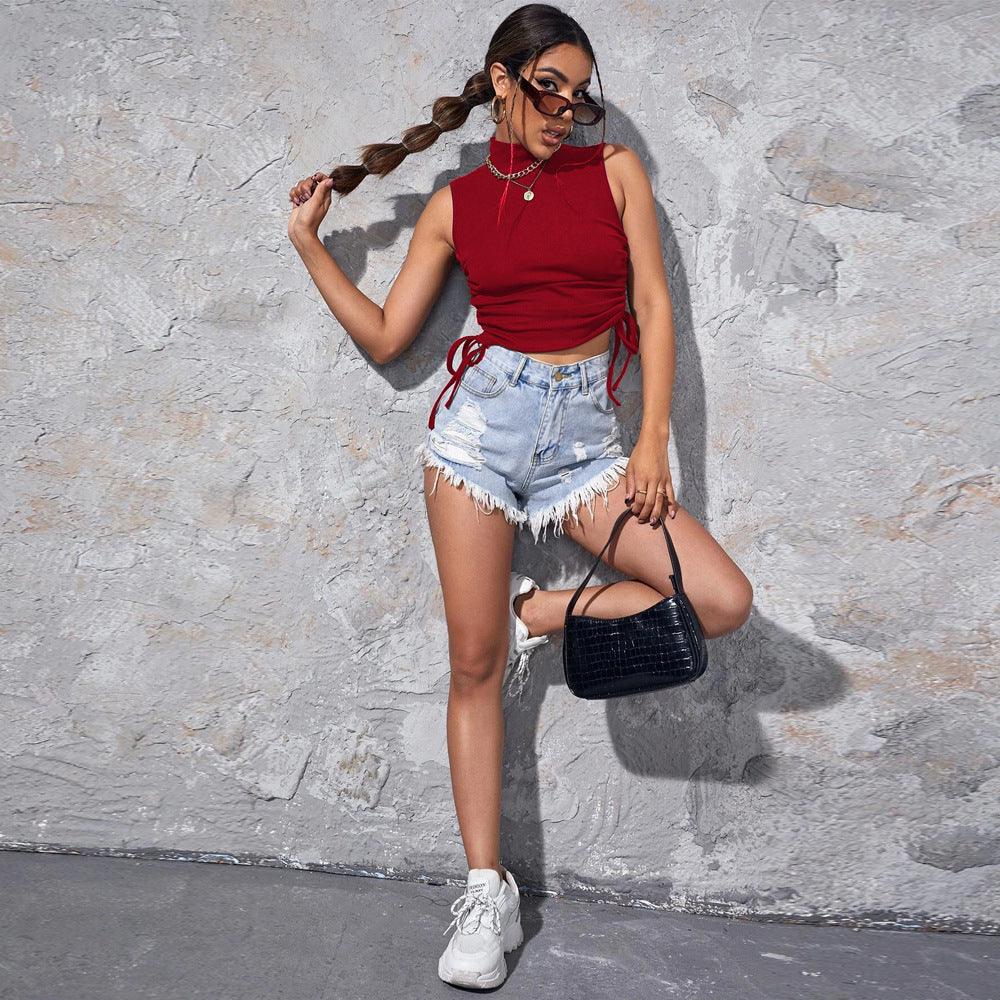 Stylisches Damen Tanktop Mit Rollkragen, Kordelzug Und Individuellem Style – Fadenburg