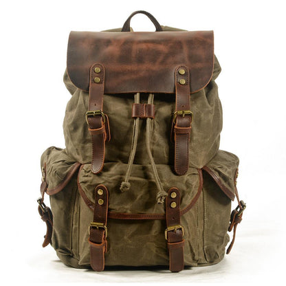 SALZBURG | Leinen-Leder-Rucksack Armee grün