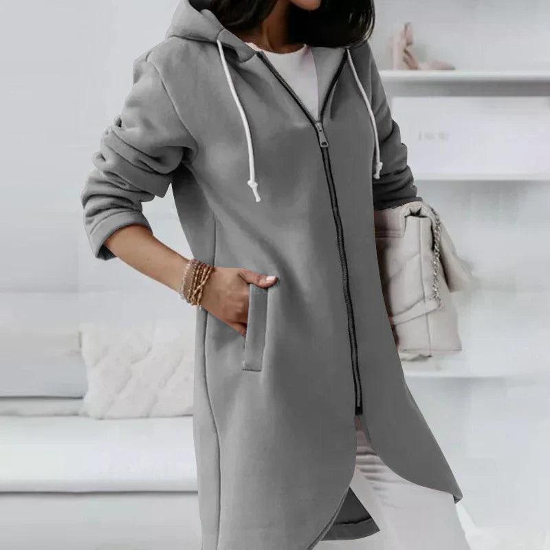 ZOE Hoodie-Mantel Für Damen – Sportlich-Elegantes Design Mit Kapuze, Weich & Atmungsaktiv Grau