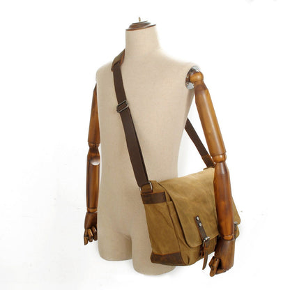 Conway™ Retro Umhängetasche Aus Gewachstem Baumwoll-Canvas – Vintage Messenger Bag Mit Laptopfach, langlebige Umhängetasche aus gewachstem Baumwoll-Canvas und Vollnarbenleder.