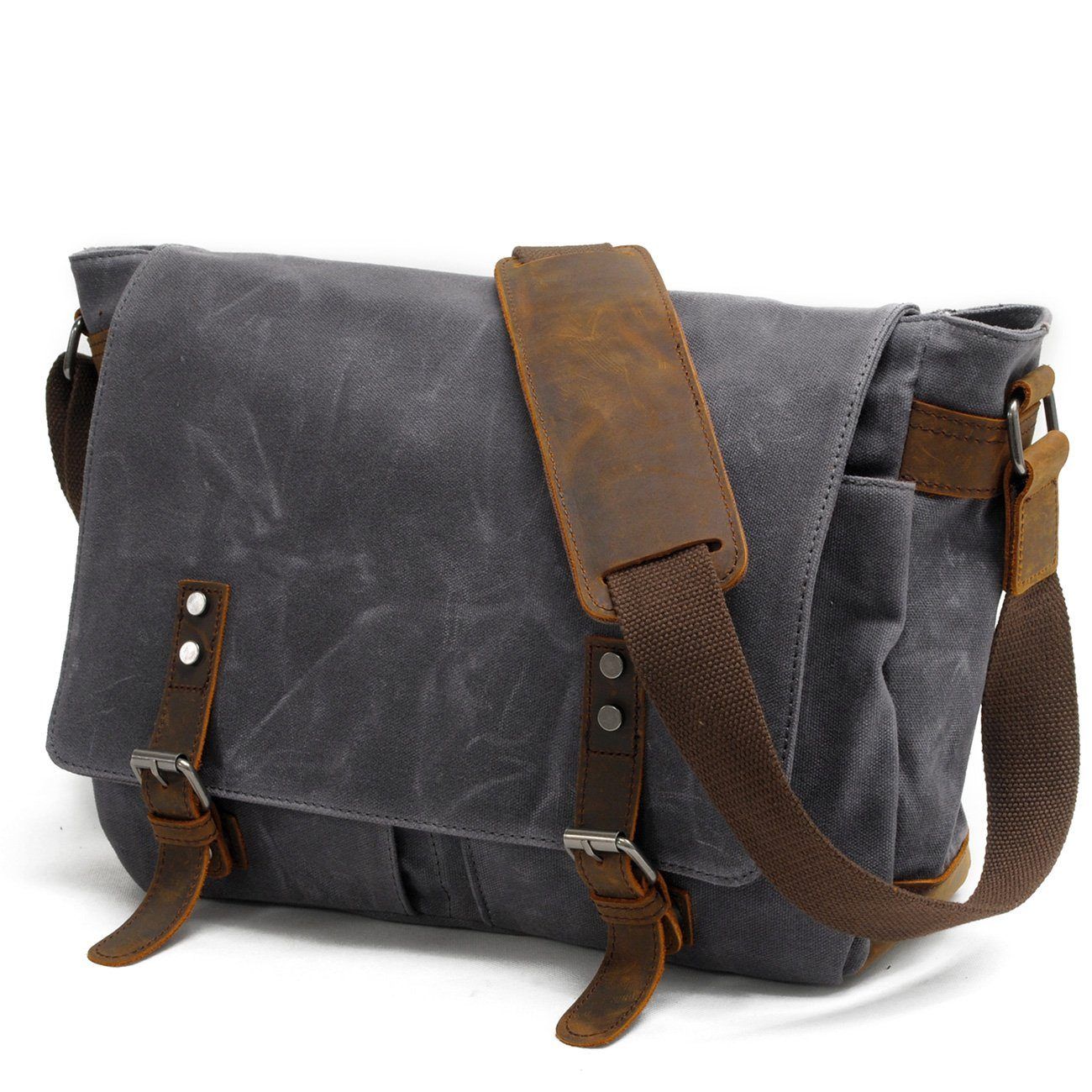 Vielseitige Conway™ Retro Umhängetasche Aus Gewachstem Baumwoll-Canvas – Vintage Messenger Bag Mit Laptopfach für jeden Lebensstil.