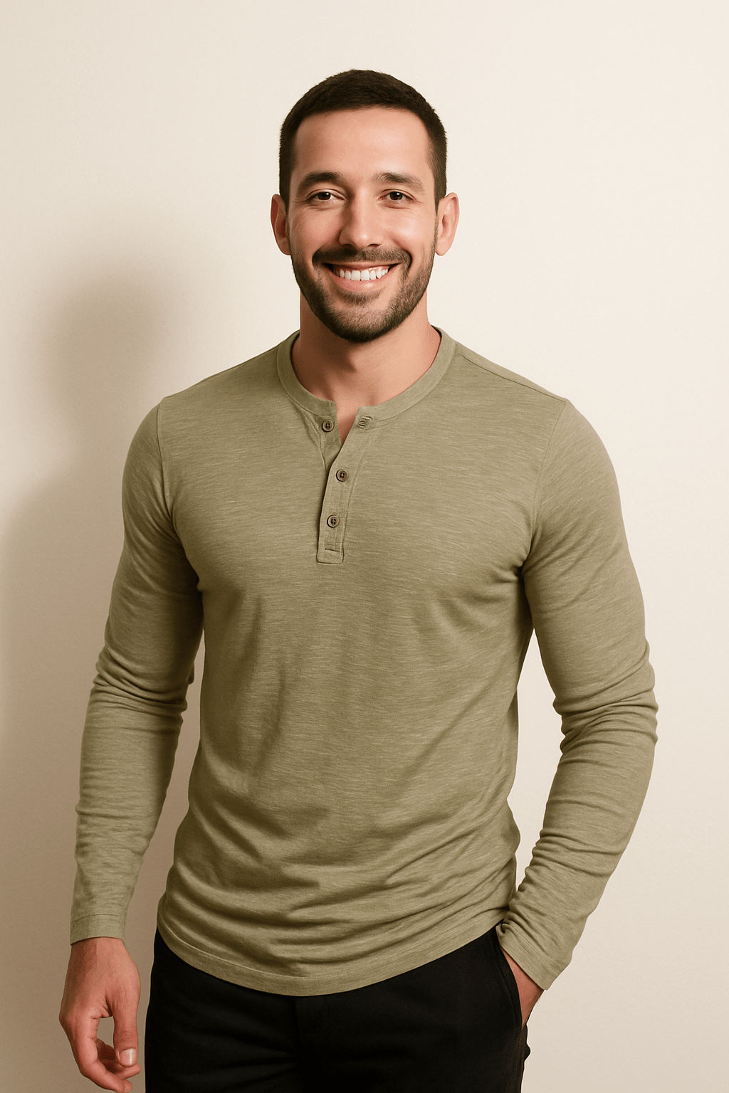 Herren Langarm Henleyshirt