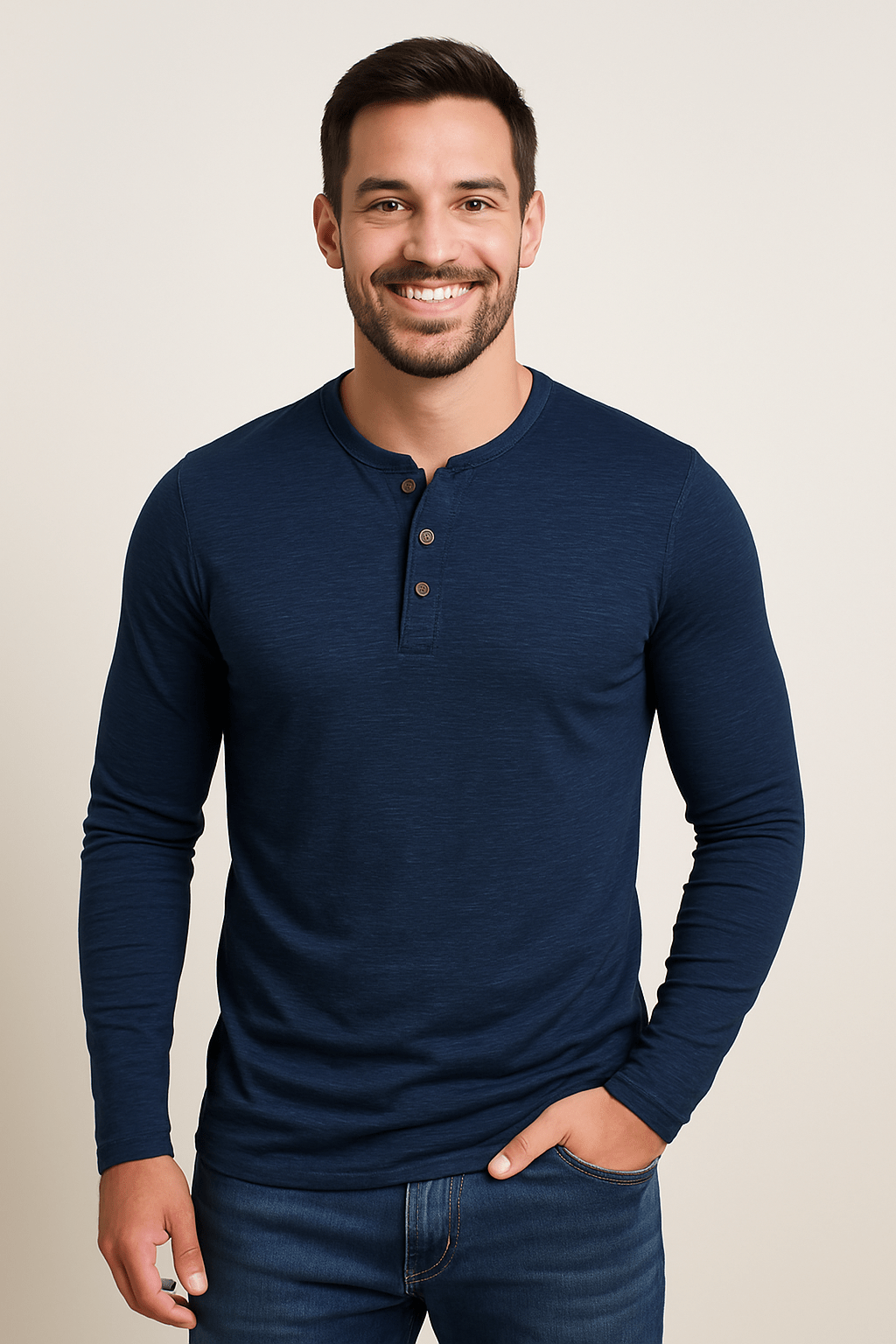 Herren Langarm Henleyshirt
