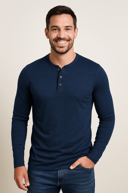 Herren Langarm Henleyshirt