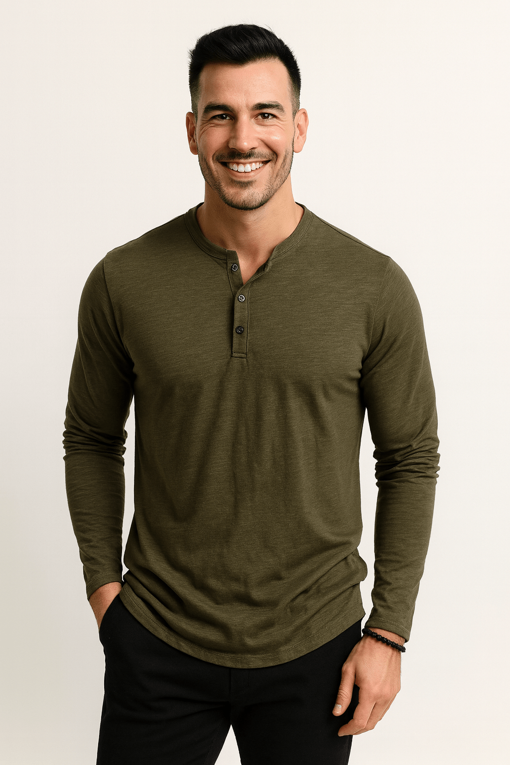 Herren Henleyshirt Mit Knopfleiste