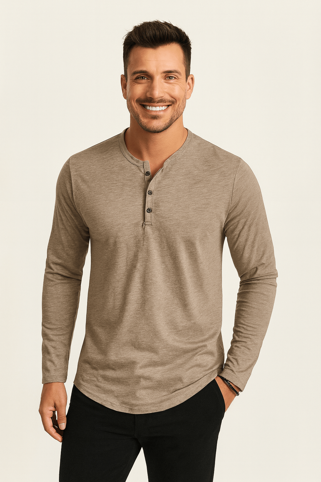 Herren Henleyshirt Mit Knopfleiste
