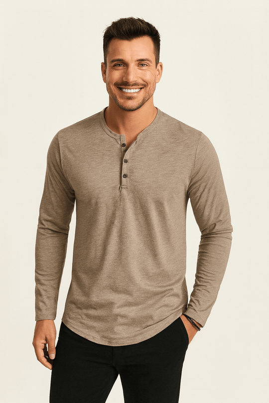 Herren Henleyshirt Mit Knopfleiste