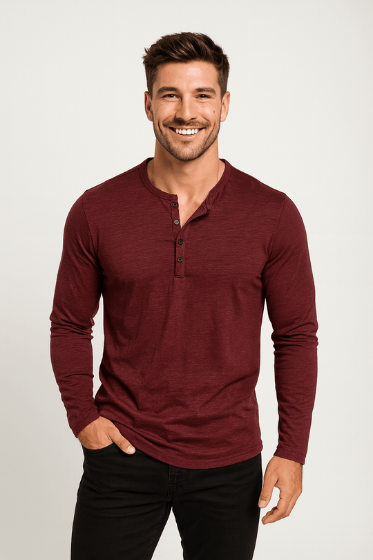 Herren Henleyshirt Mit Knopfleiste
