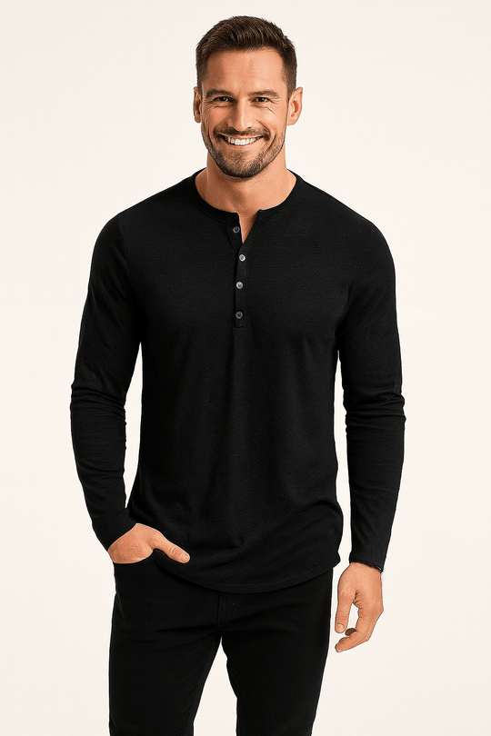 Herren Henleyshirt Mit Knopfleiste
