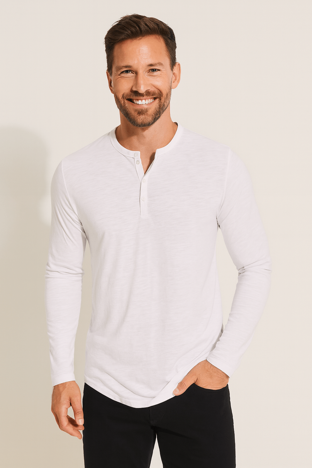 Herren Henleyshirt Mit Knopfleiste