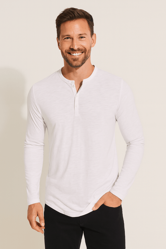 Herren Henleyshirt Mit Knopfleiste