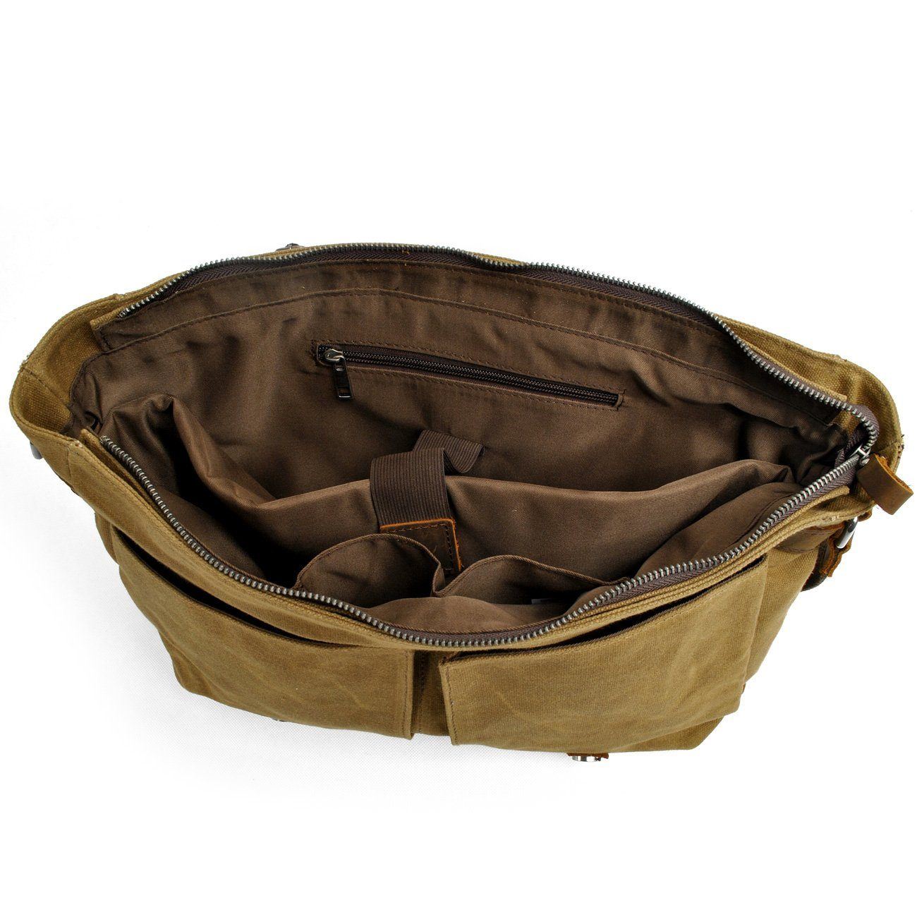 Conway™ Retro Umhängetasche Aus Gewachstem Baumwoll-Canvas – Vintage Messenger Bag Mit Laptopfach, perfekt organisierte Vintage Messenger Bag mit separatem Laptopfach.