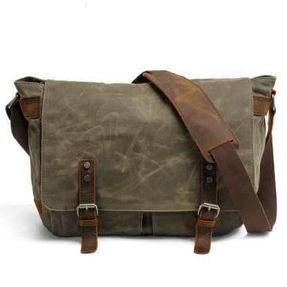 Conway™ Retro Umhängetasche Aus Gewachstem Baumwoll-Canvas – Vintage Messenger Bag Mit Laptopfach, stilvolles Design in naturinspirierten Farben.